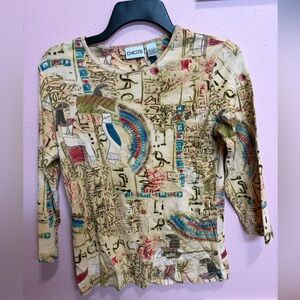 Chicos Travelers Egyptian Aztec Colorful Print Blouse Shirt Top Patterned size 0
